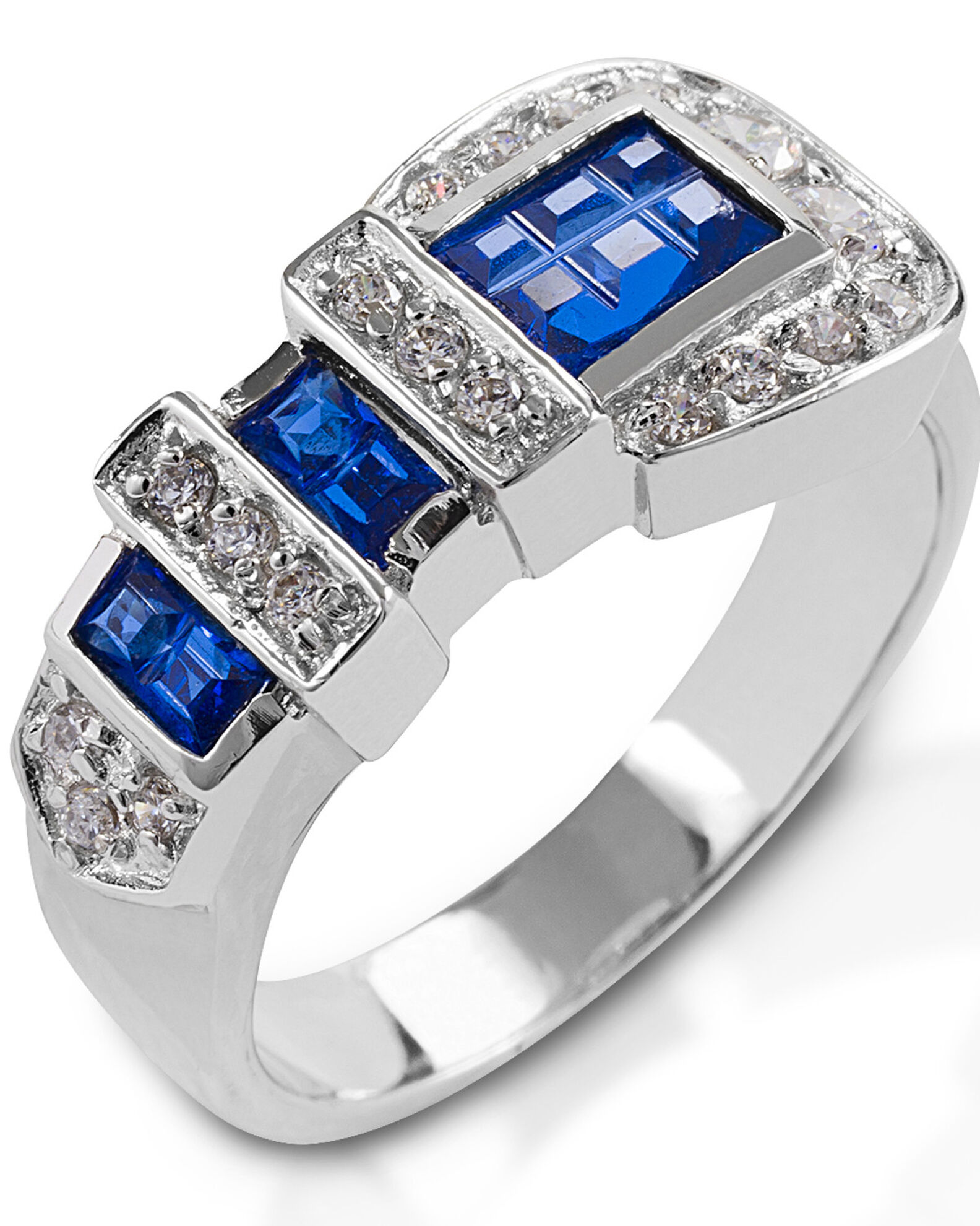 Image #1 - Kelly Herd Women's Blue Ranger Style Buckle Ring, Silver, hi-res