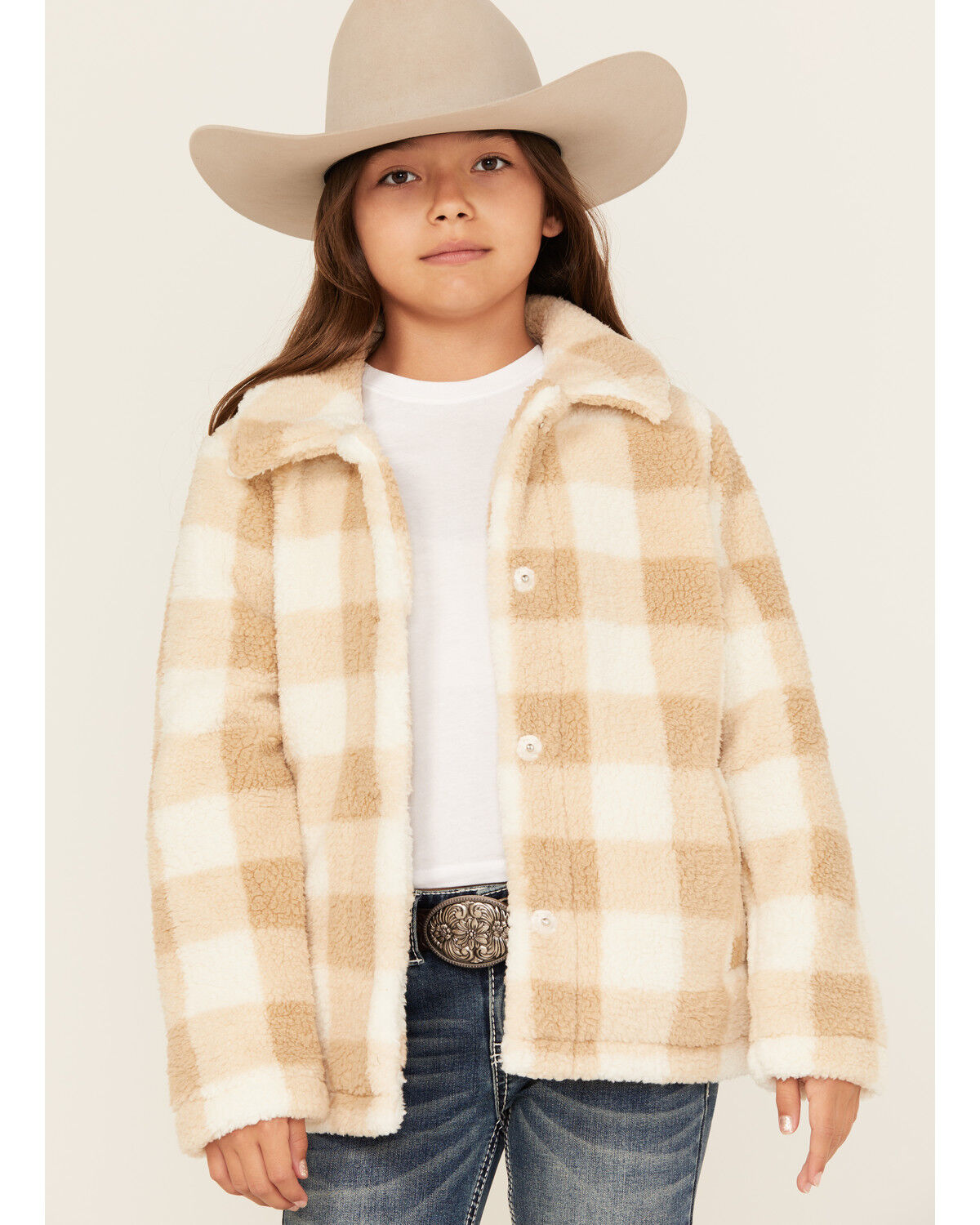 Image #1 - Urban Republic Girls' Plaid Print Shacket, Camel, hi-res