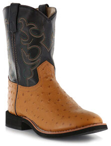 Cody James Youth Boys' Ostrich Print Western Boots - Round Toe, Cognac, hi-res