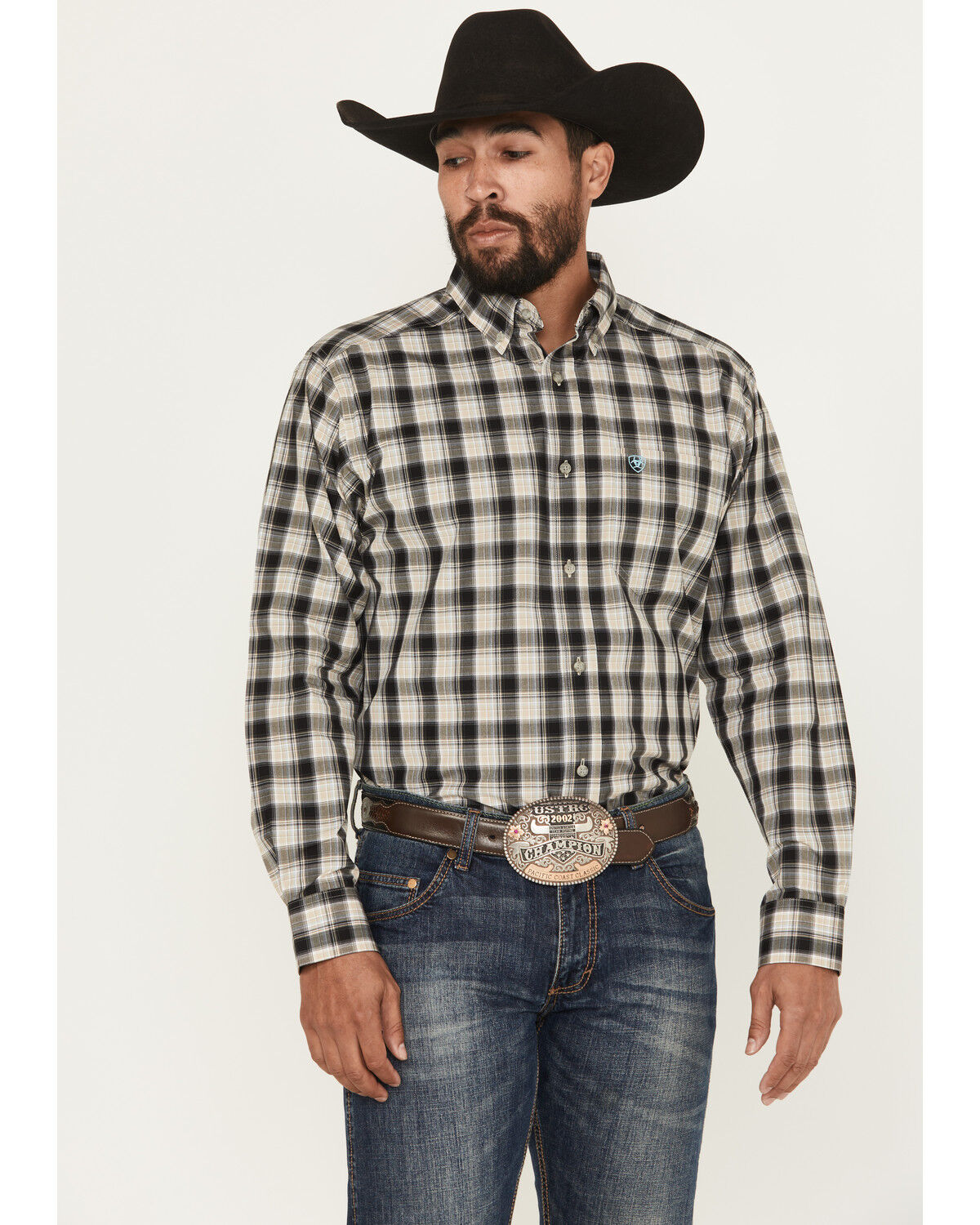 Image #1 - Ariat Men's Garrett Plaid Print Long Sleeve Button-Down Western Shirt - Tall, Black, hi-res