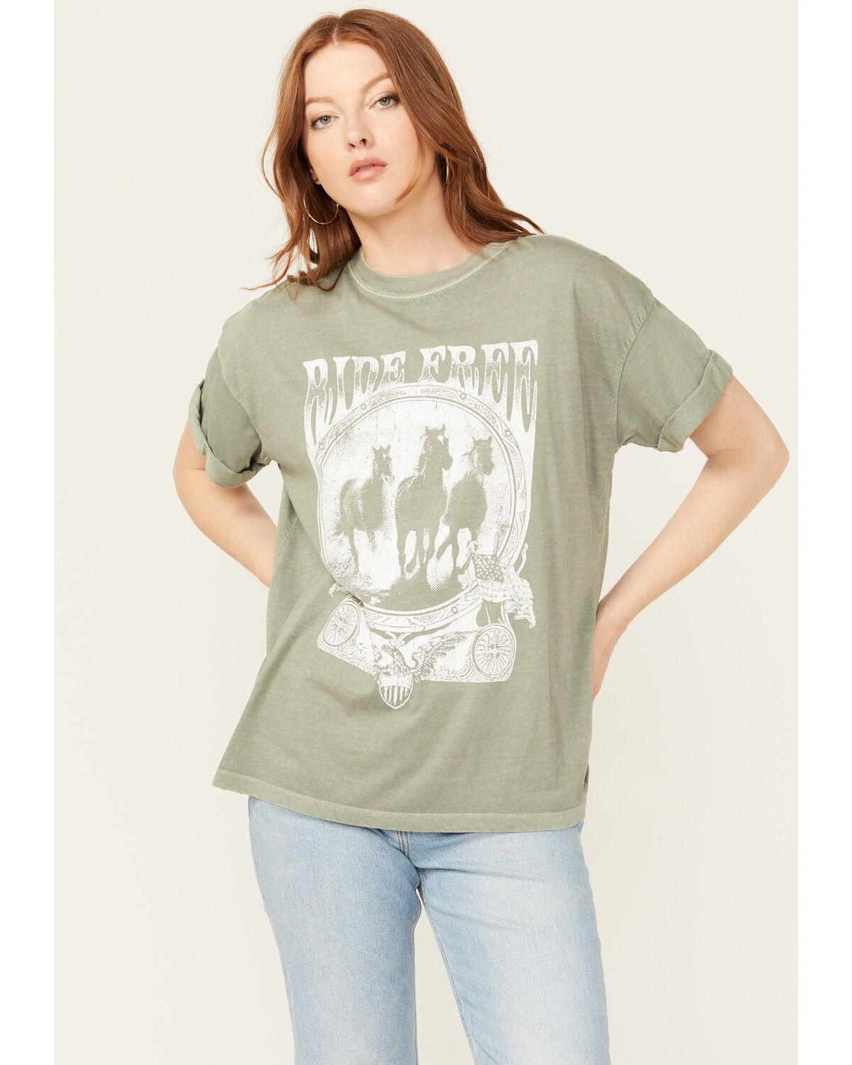 Image #1 - Girl Dangerous Women's Ride Free Relaxed Short Sleeve Graphic Tee, Medium Green, hi-res
