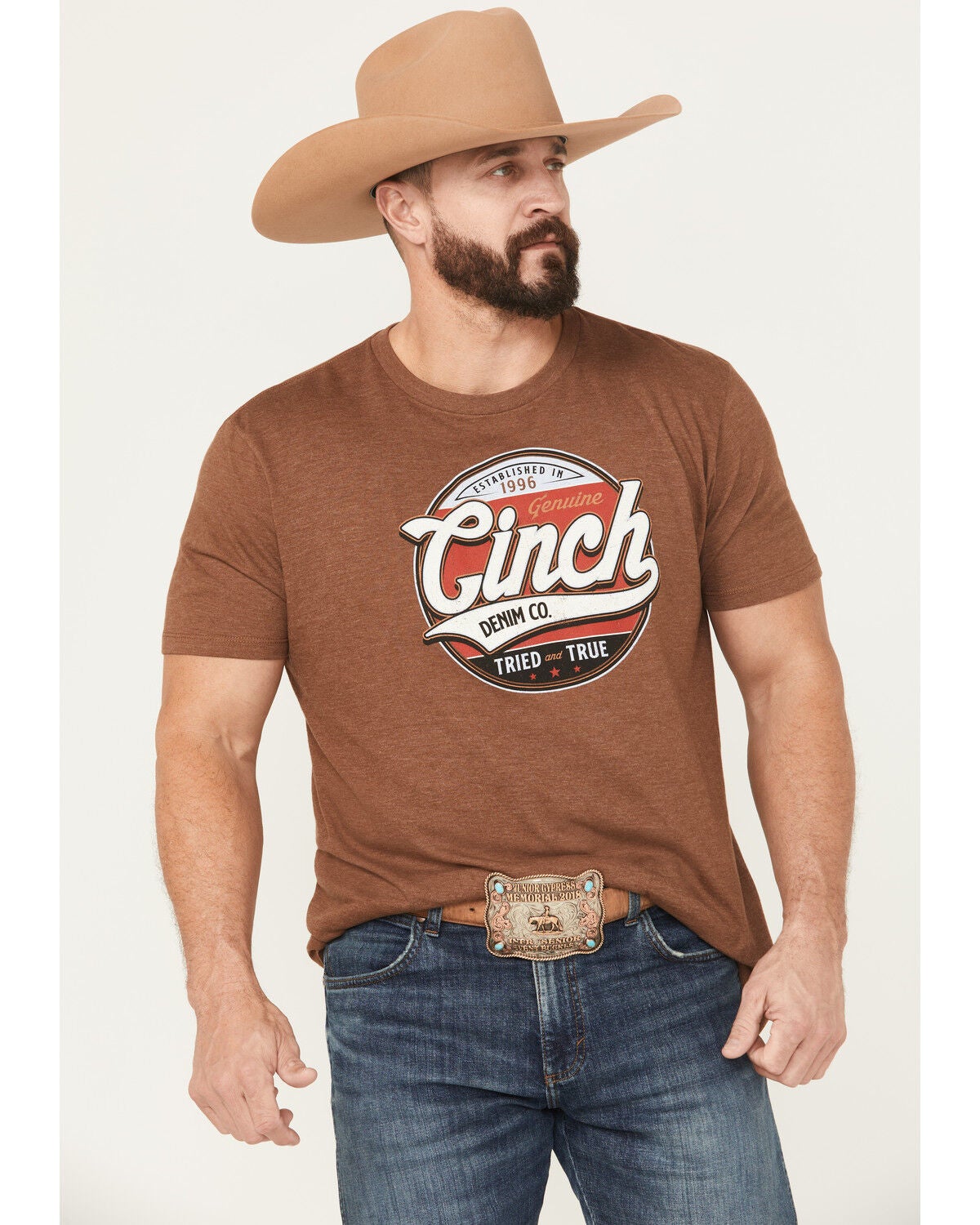 Cinch Men's Logo Short Sleeve Graphic T-Shirt, Brown, hi-res