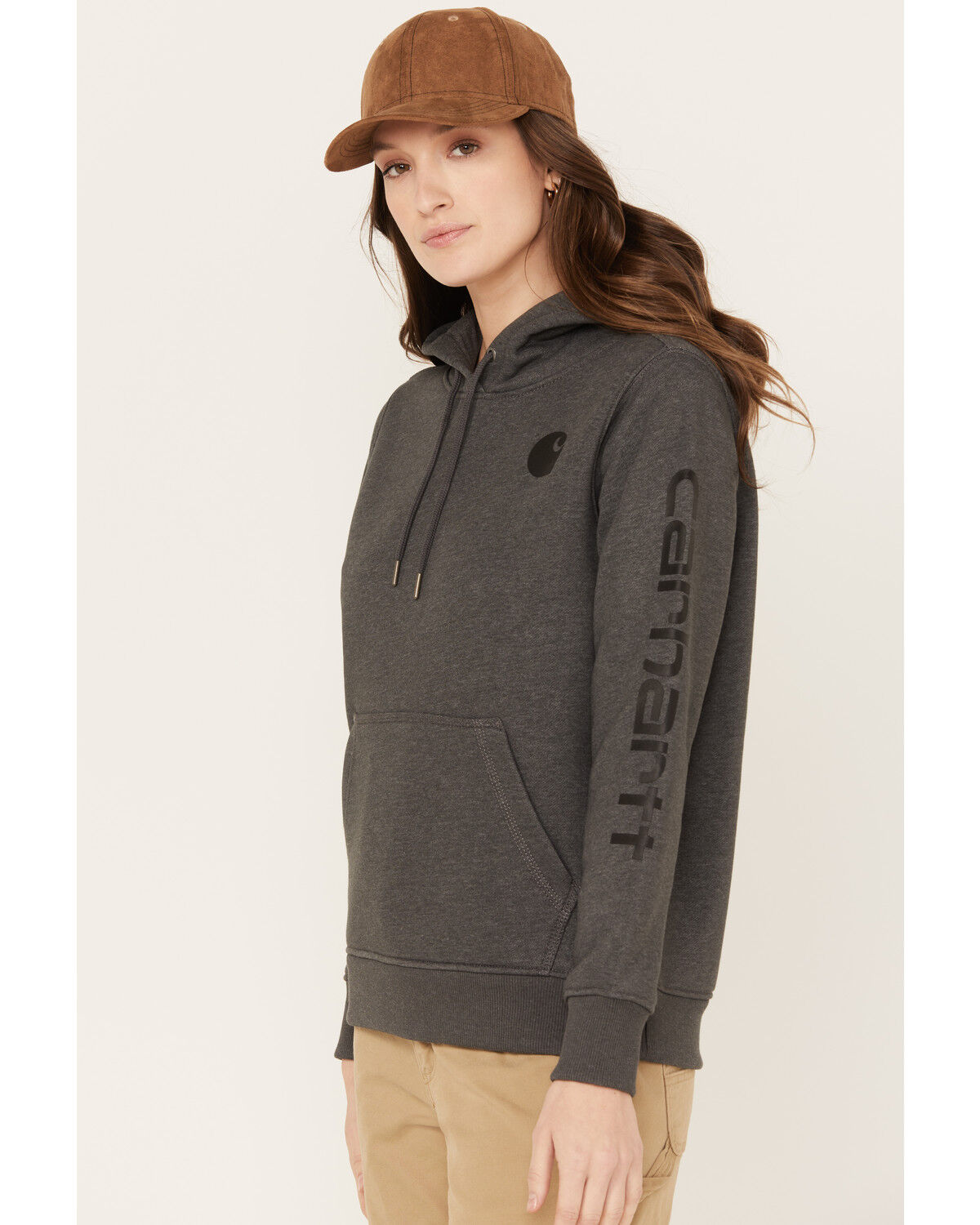 Image #1 - Carhartt Women's Clarksburg Graphic Sleeve Pullover Sweatshirt Hoodie, Black, hi-res