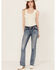 Image #3 - Miss Me Women's Medium Wash Wing Pocket Mid Rise Bootcut Stretch Denim Jeans, , hi-res