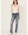 Image #3 - Miss Me Women's Medium Wash Wing Pocket Mid Rise Bootcut Stretch Denim Jeans , Medium Wash, hi-res