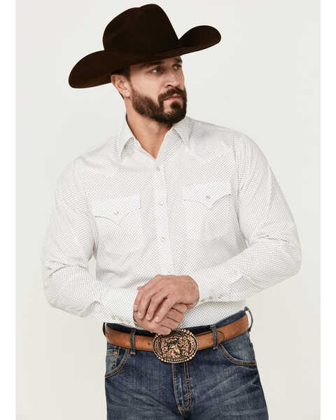 Ely Walker Men's Geo Print Long Sleeve Pearl Snap Western Shirt - Big , White, hi-res