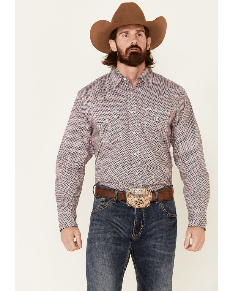 Wrangler 20X Men's AC Red Geo Print Long Sleeve Snap Western Shirt , Red, hi-res