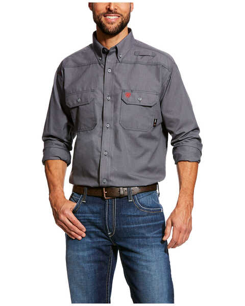 Ariat Men's FR Featherlight Button Long Sleeve Work Shirt - Big , Grey, hi-res
