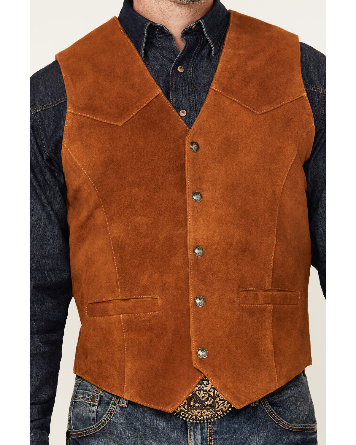 Image #3 - Cripple Creek Men's Solid Suede Vest, Camel, hi-res