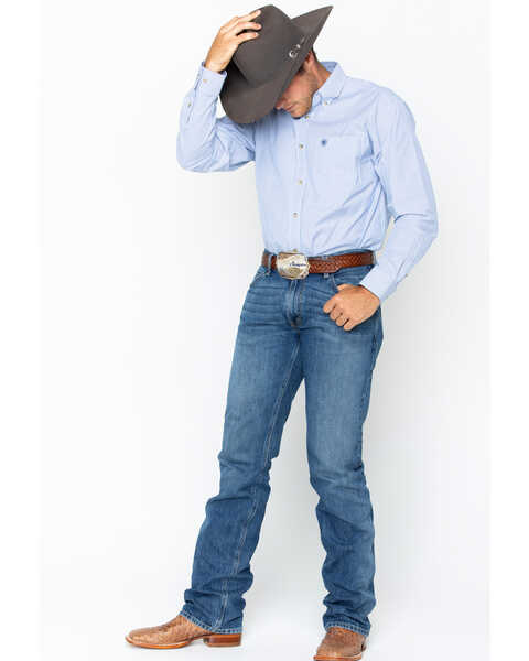 Image #6 - Ariat Men's Dayne Mini Striped Long Sleeve Western Shirt , Blue, hi-res