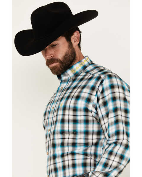 Image #3 - Ariat Men's Team Cannon Plaid Print Long Sleeve Button-Down Western Shirt, Turquoise, hi-res