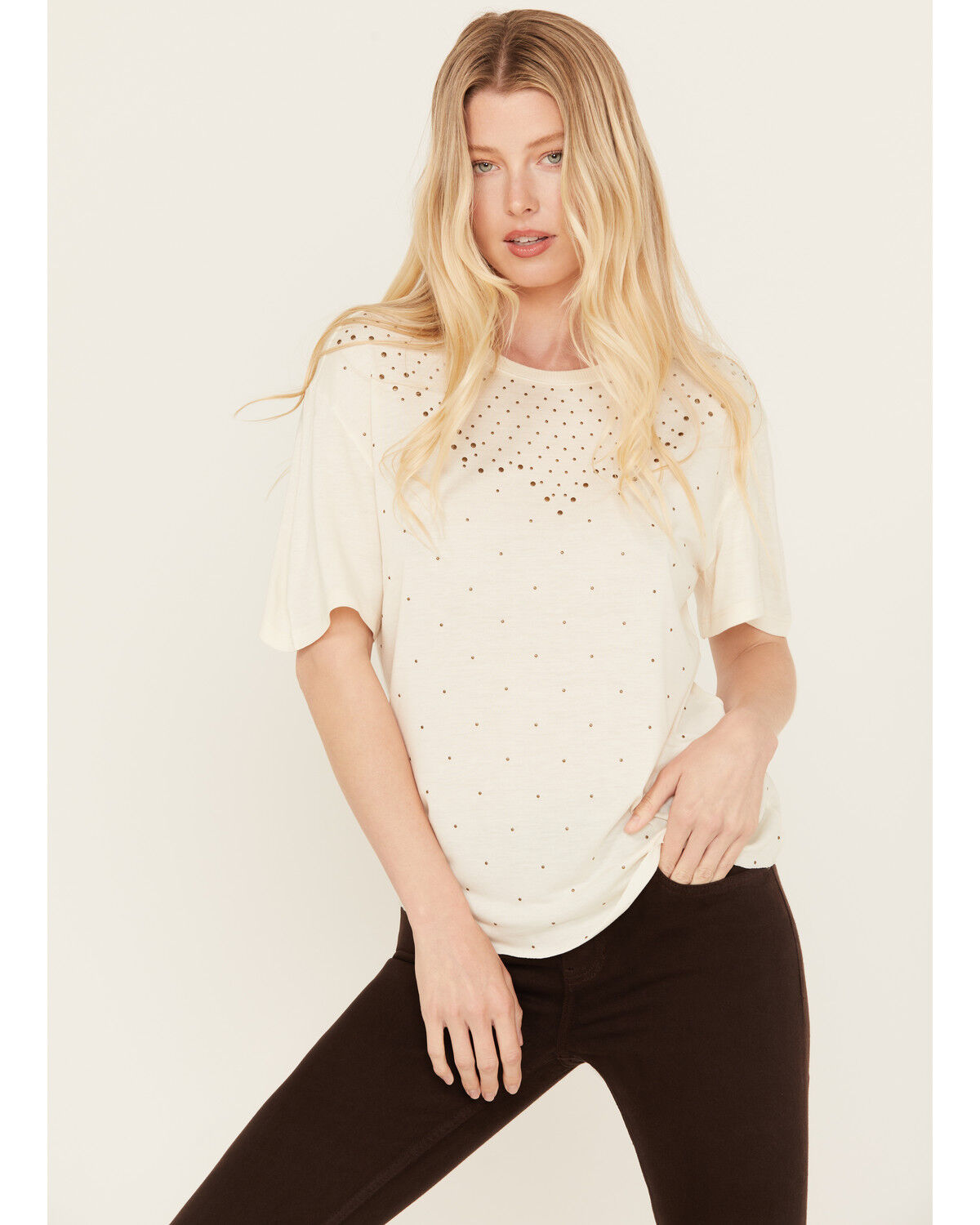 Image #1 - Idyllwind Women's Fannie Studded Tee, Ivory, hi-res