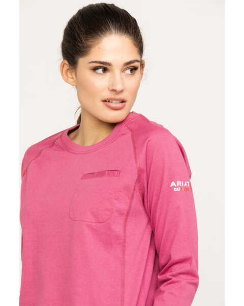 Image #4 - Ariat Women's FR Air Crew Long Sleeve Work Shirt, Pink, hi-res