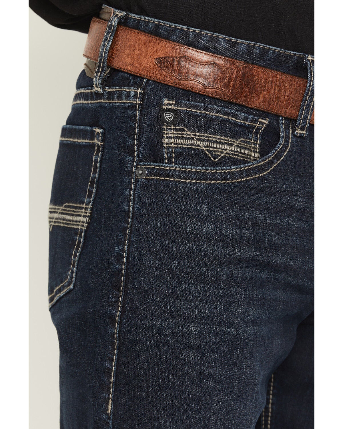 Image #2 - Rock & Roll Denim Men's Alpha Dark Wash Tapered Bootcut Reflex Stretch Denim Jeans, Dark Wash, hi-res