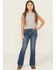 Image #3 - Rock & Roll Denim Girls' Star Embroidered Bootcut Stretch Denim Jeans, Medium Wash, hi-res