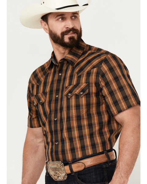 Image #2 - Cody James Men's Caliente Small Plaid Print Short Sleeve Western Snap Shirt, Turquoise, hi-res