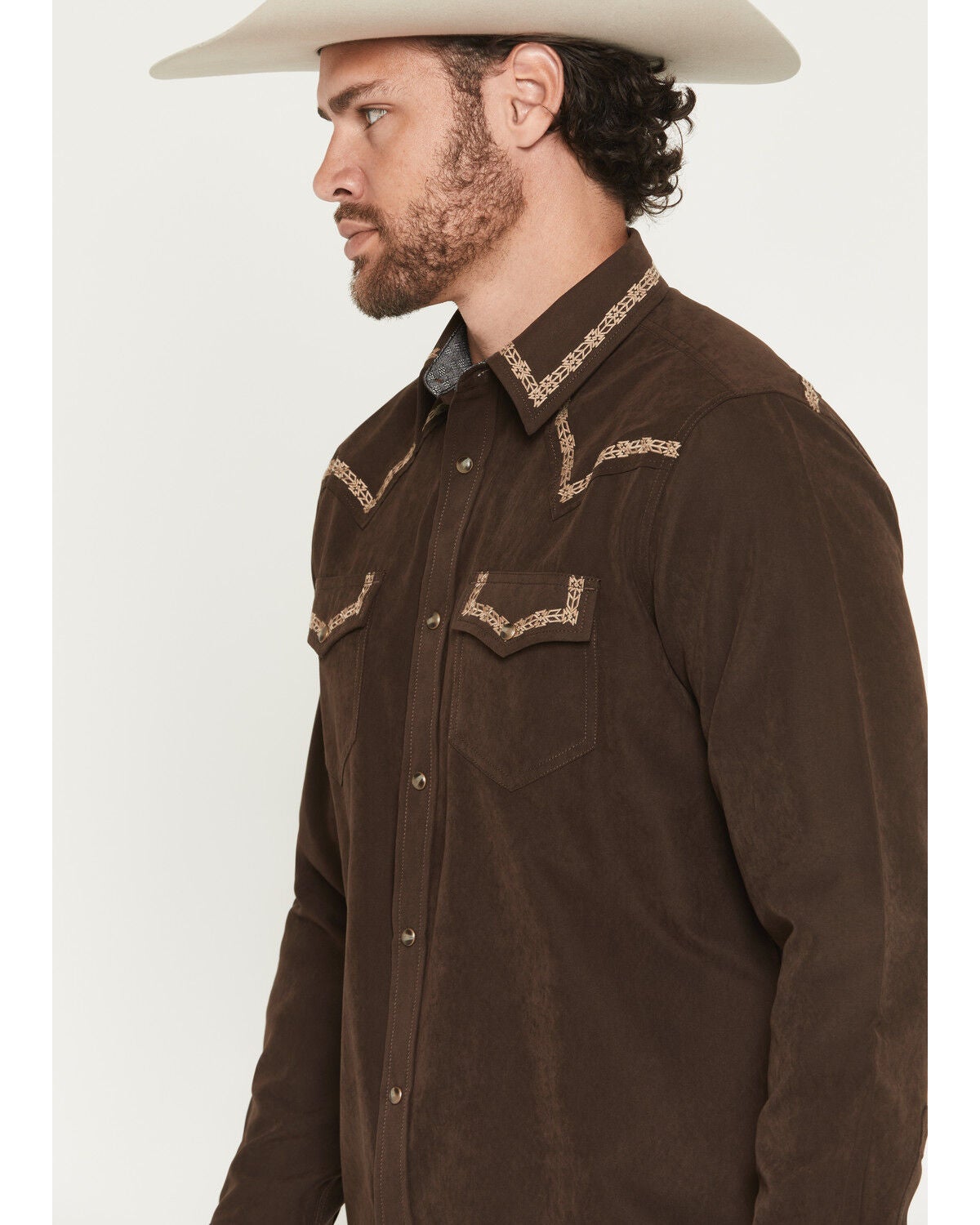 Image #2 - Moonshine Spirit&reg; Men's Front Stage Embroidered Solid Long Sleeve Snap Western Shirt, Dark Brown, hi-res