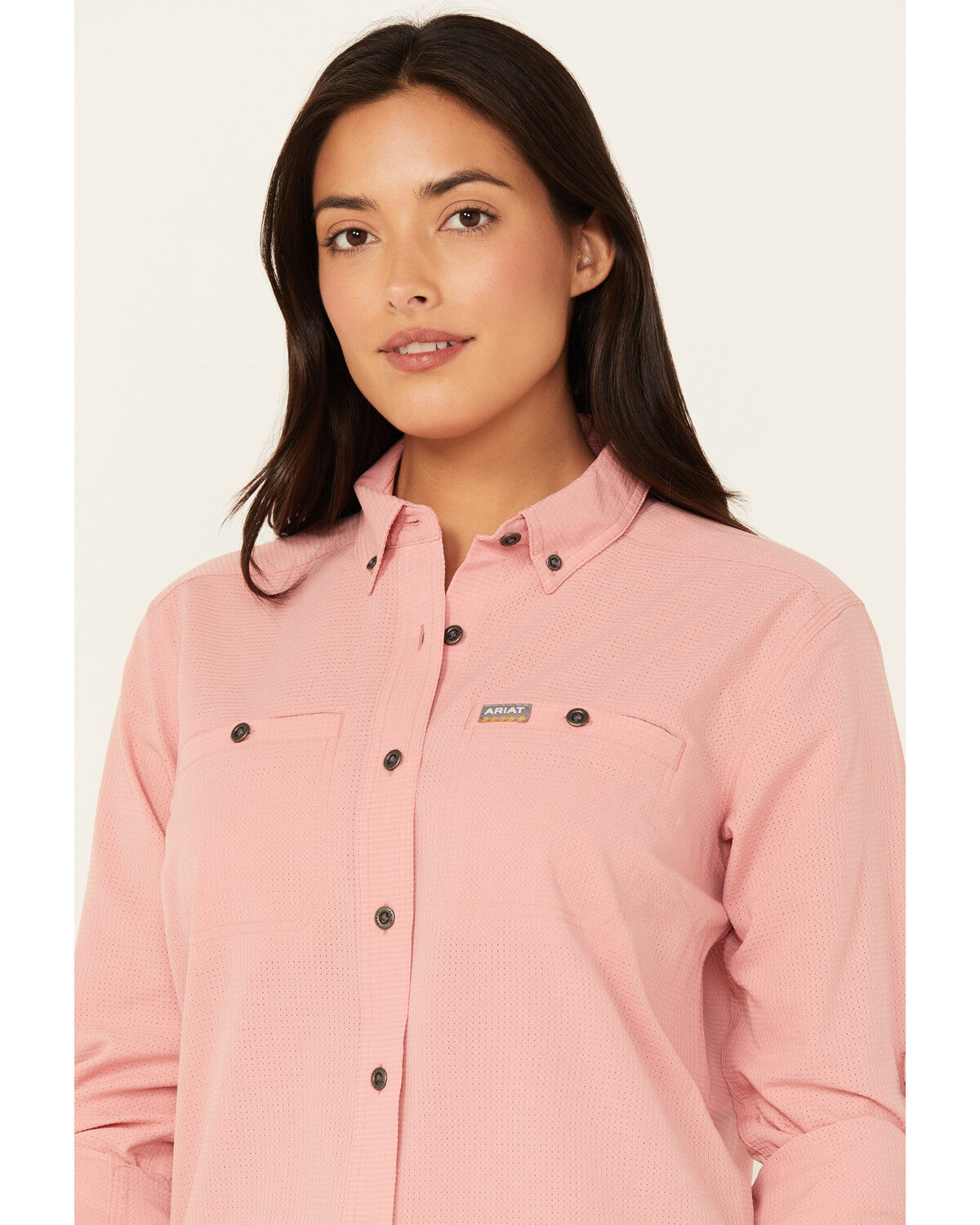 Image #2 - Ariat Women's Rebar Made Tough Long Sleeve Button-Down Work Shirt, Dark Pink, hi-res