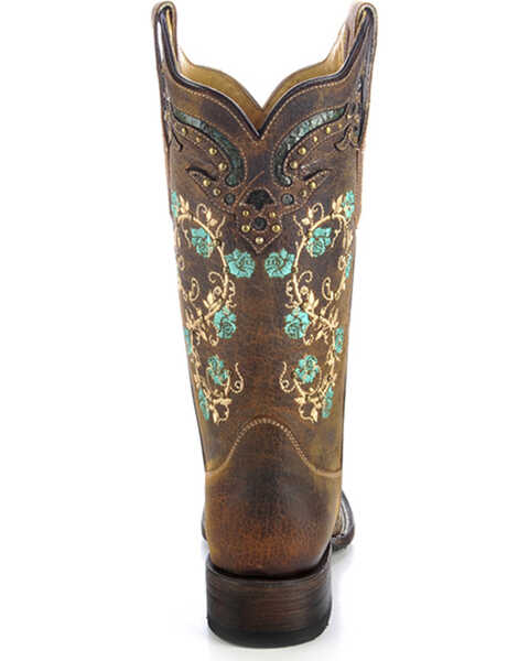 Image #11 - Corral Women's Studded Floral Embroidery Western Boots - Square Toe, Brown, hi-res