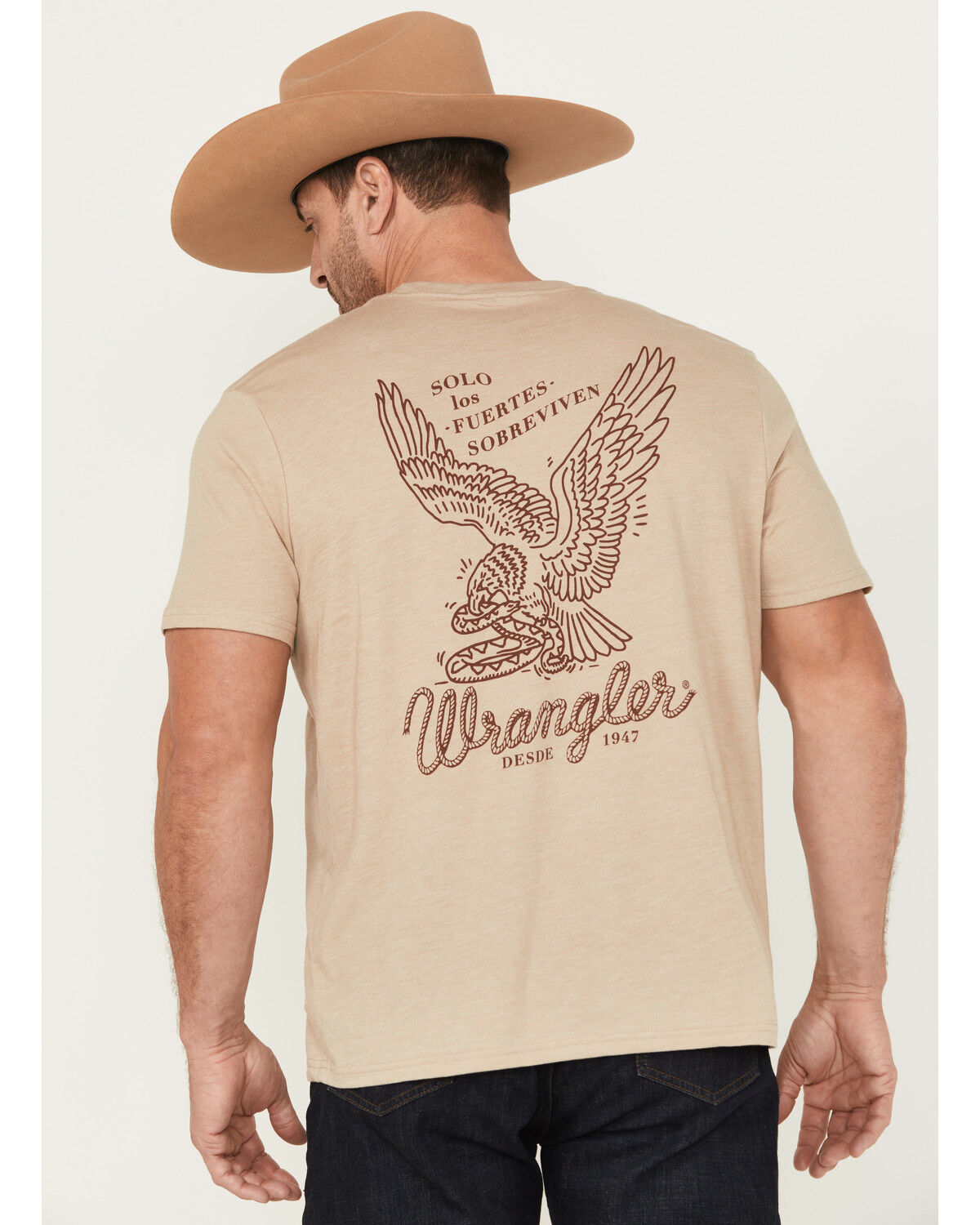 Image #1 - Wrangler Men's Eagle And Snake Logo Short Sleeve Graphic T-Shirt, Oatmeal, hi-res