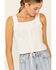 Image #2 - Rock & Roll Denim Women's Lace Insert Crop Tank Top, White, hi-res