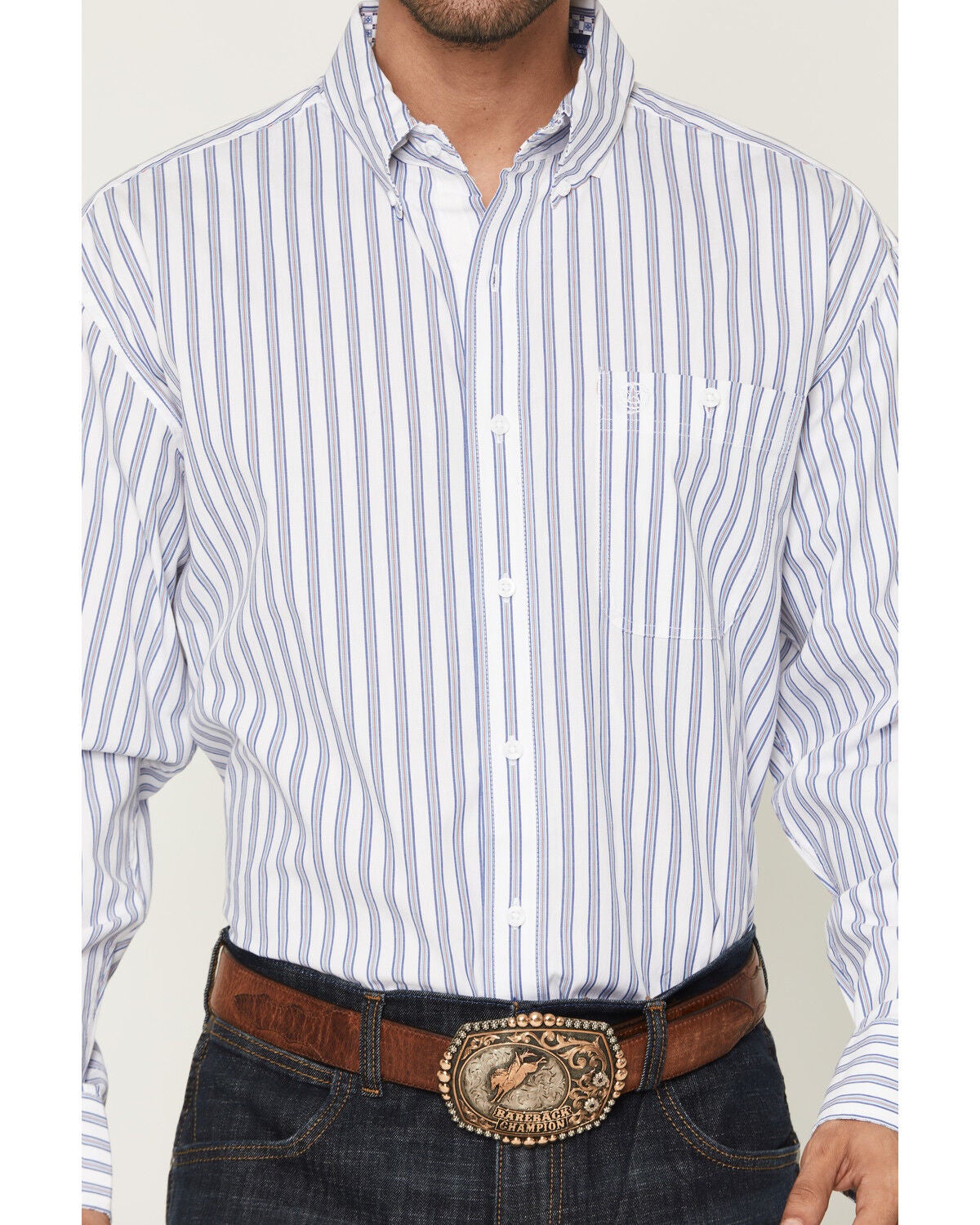 Image #3 - George Strait by Wrangler Stripe Print Long Sleeve Button-Down Stretch Western Shirt, White, hi-res