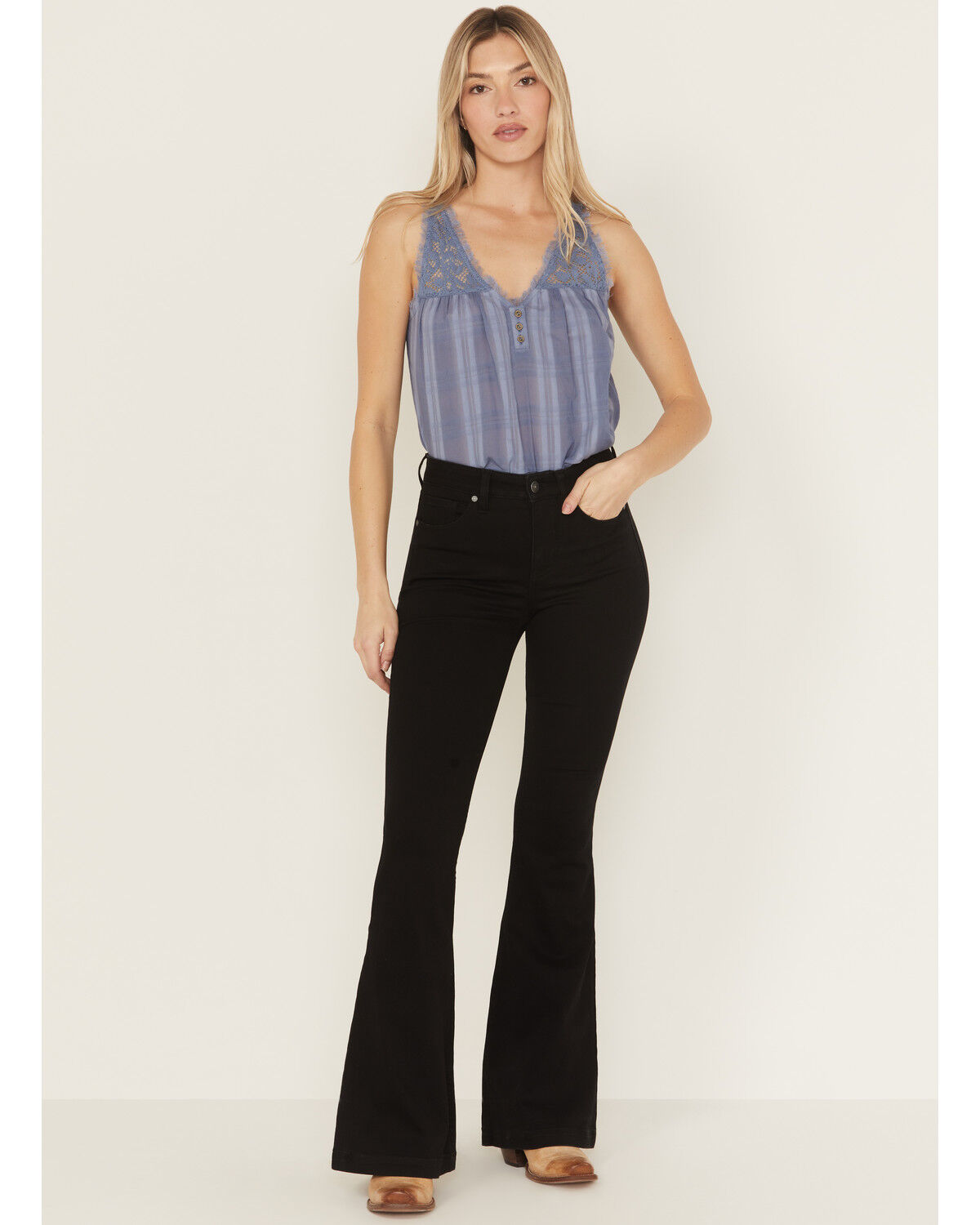 Image #1 - Shyanne Women's Edson High Rise Super Flare Stretch Denim Jeans, Black, hi-res