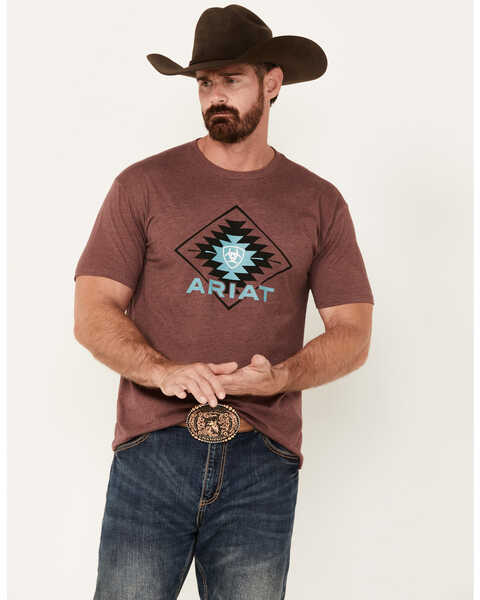 Ariat Men's Southwestern Print Short Sleeve Graphic T-Shirt, Burgundy, hi-res