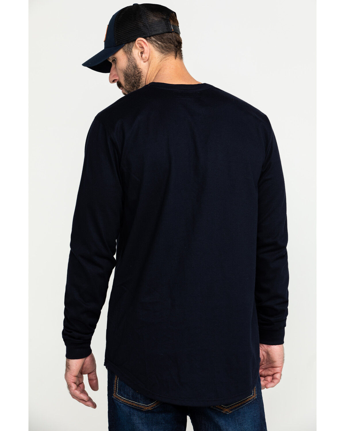Image #2 - Hawx Men's FR Solid Long Sleeve Pocket Henley Work Shirt - Big, Navy, hi-res