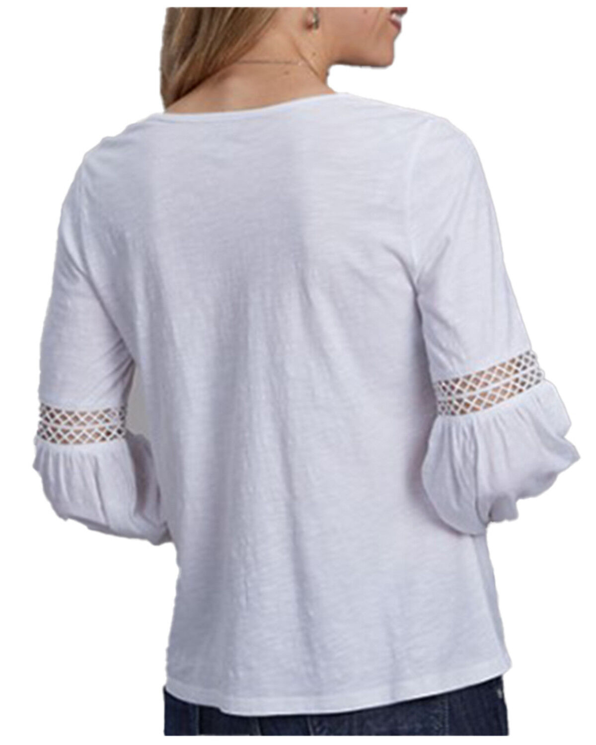 Image #2 - Roper Women's Floral Embroidered Long Sleeve Top, White, hi-res