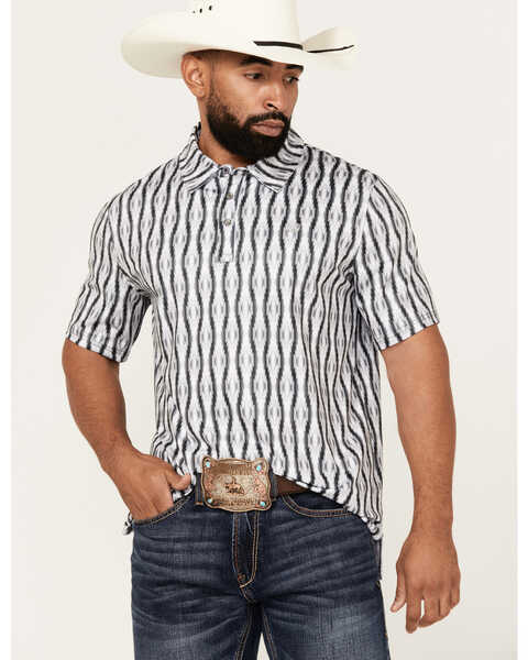 Panhandle Men's Southwestern Print Short Sleeve Performance Polo Shirt , Black, hi-res