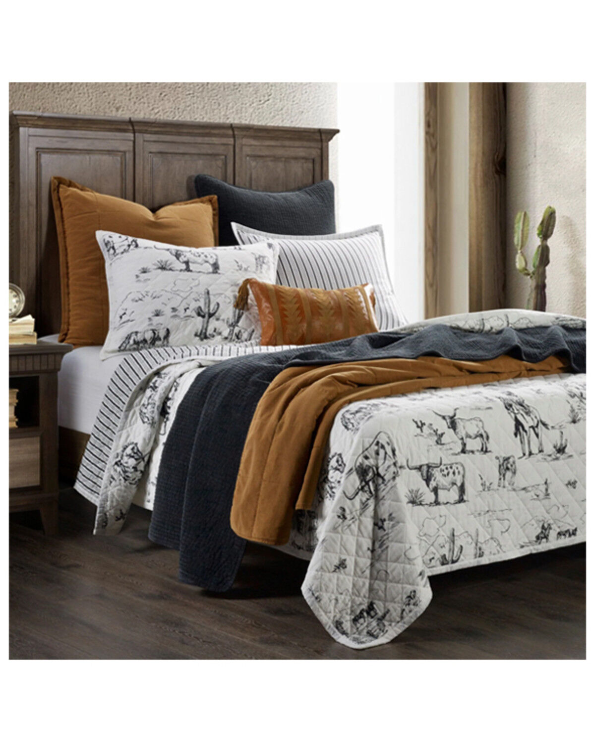 Image #2 - HiEnd Accents Black Ranch Life Western Toile Reversible 2-Piece Twin Quilt Set, Black, hi-res