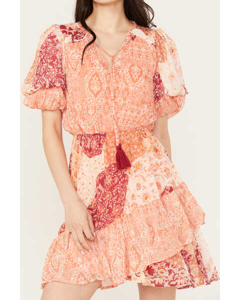 Image #3 - Miss Me Women's Floral Short Sleeve Mini Dress, Orange, hi-res