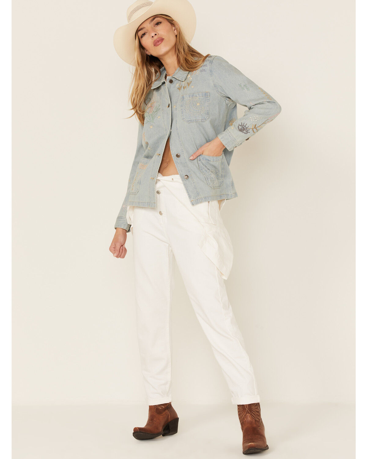 Image #2 - Johnny Was Women's Sezane Embroidered Denim Jacket, Blue, hi-res
