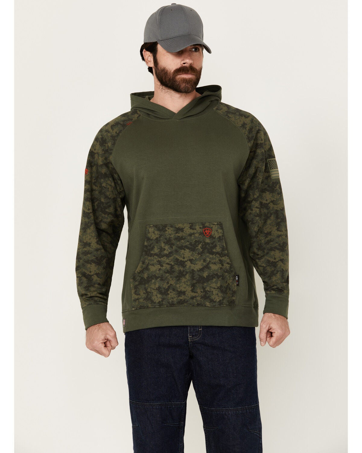 Ariat Men's FR DuraStretch Patriot Camo Print Hooded Sweatshirt, Multi, hi-res