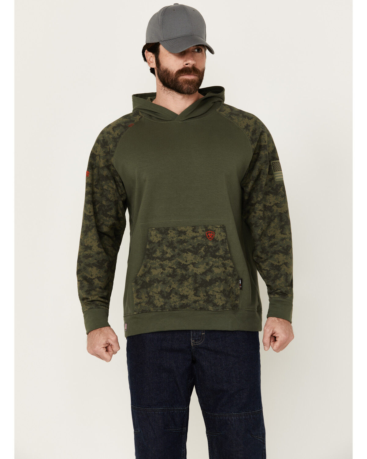 Image #1 - Ariat Men's FR DuraStretch Patriot Camo Print Hooded Sweatshirt, Multi, hi-res