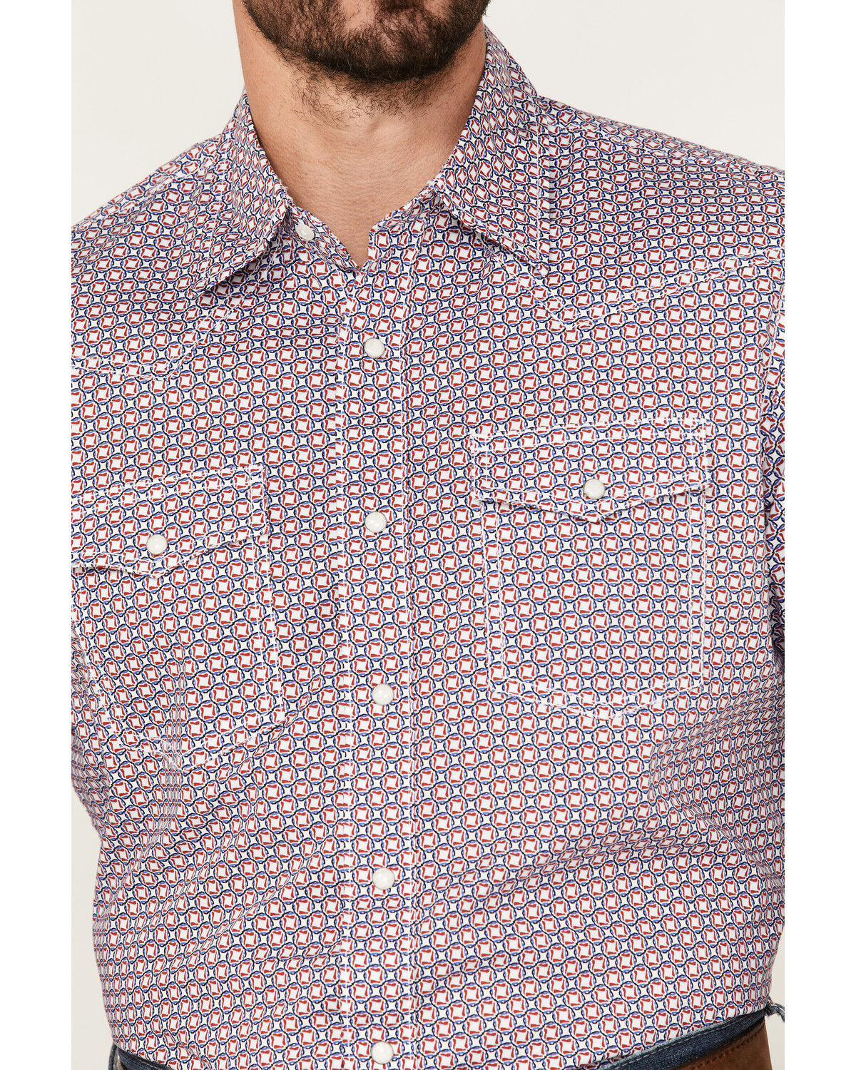 Image #3 - Wrangler 20x Men's Geo Medallion Print Long Sleeve Pearl Snap Western Shirt, Red, hi-res