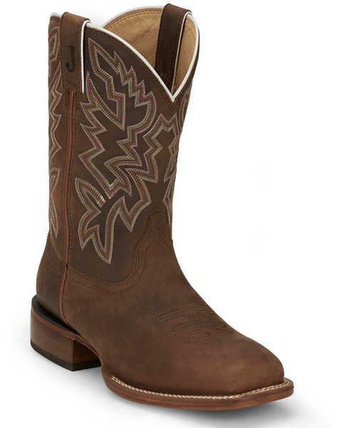 Justin Men's Frontier Western Boots - Broad Square Toe, Brown, hi-res