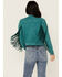 Image #4 - Rock & Roll Denim Women's Faux Suede Moto Fringe Jacket, Teal, hi-res