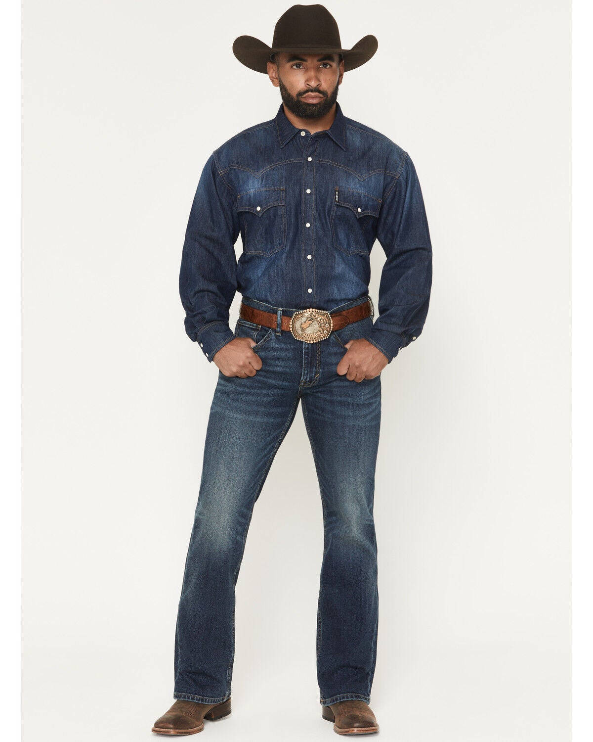Image #1 - RANK 45&reg; Men's Roughstock Rockford Wash Brock Relaxed Bootcut Performance Stretch Denim Jeans, Dark Wash, hi-res