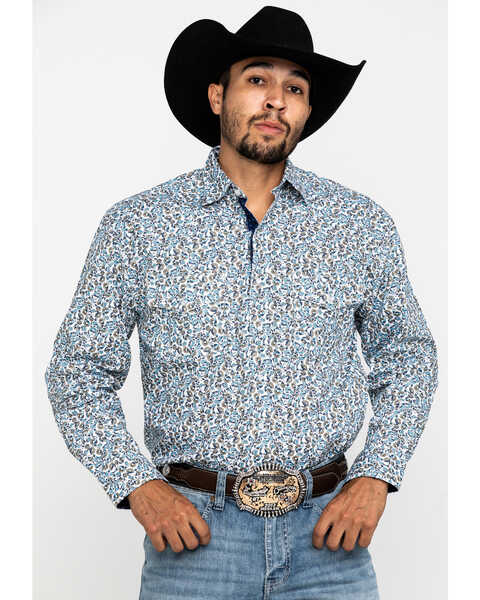 Image #1 - Resistol Men's Tavares Floral Geo Print Long Sleeve Western Shirt , Blue, hi-res