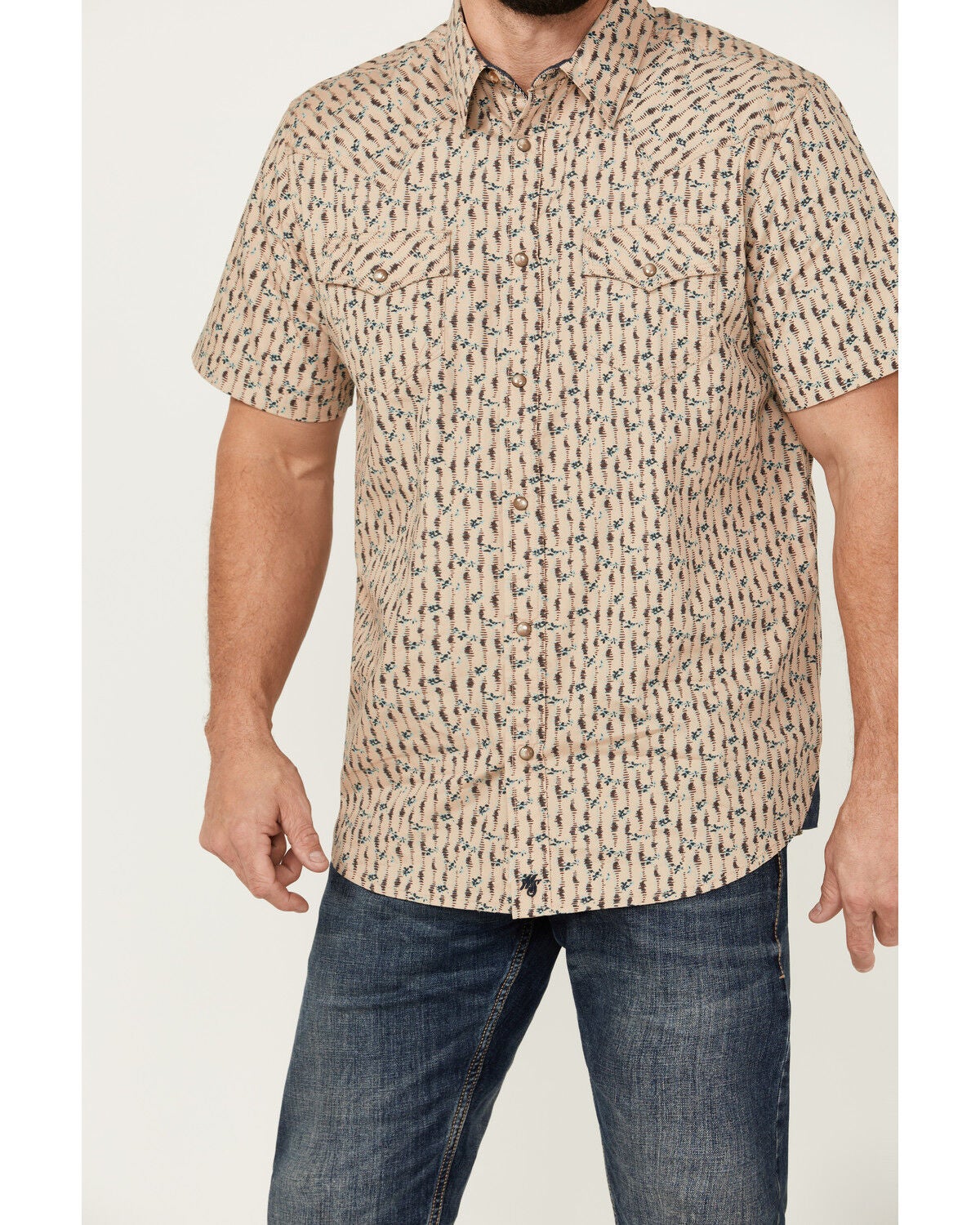 Image #3 - Moonshine Spirit&reg; Men's Vinyl Printed Short Sleeve Snap Western Shirt, Tan, hi-res