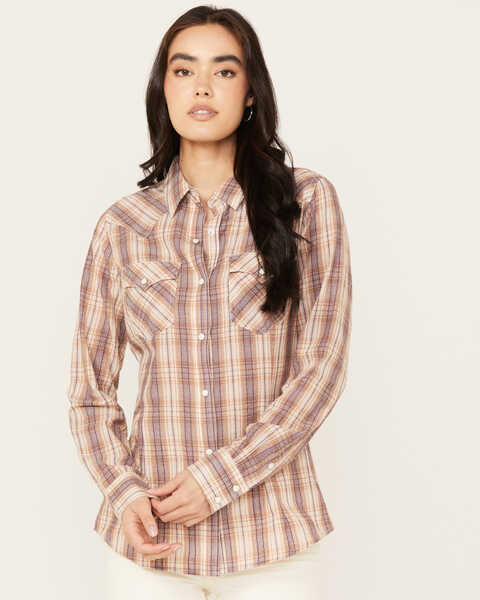 Image #1 - Wrangler Women's Plaid Western Snap Shirt, Lavender, hi-res