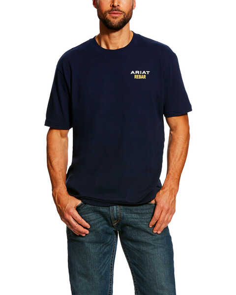 Image #1 - Ariat Men's Rebar Cotton Strong Short Sleeve Logo Crew Work T-Shirt , Navy, hi-res