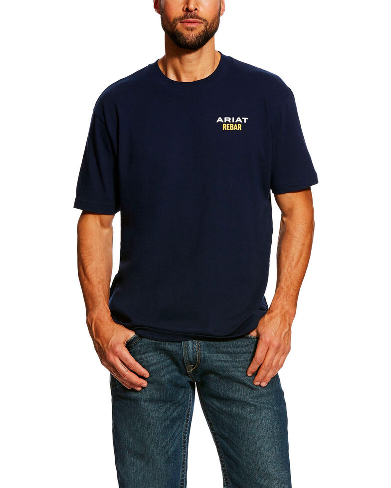 Ariat Men's Navy Rebar Cotton Strong Short Sleeve Logo Crew Work T-Shirt , Navy, hi-res