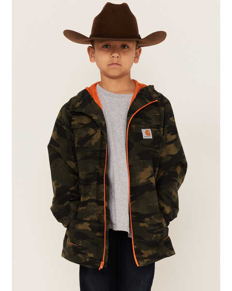 Image #1 - Carhartt Boys' Camo Ripstop Hooded Jacket, Camouflage, hi-res