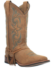 Lardeo Women's Tan Turquoise Stitching Western Boots - Square Toe, Brown, hi-res
