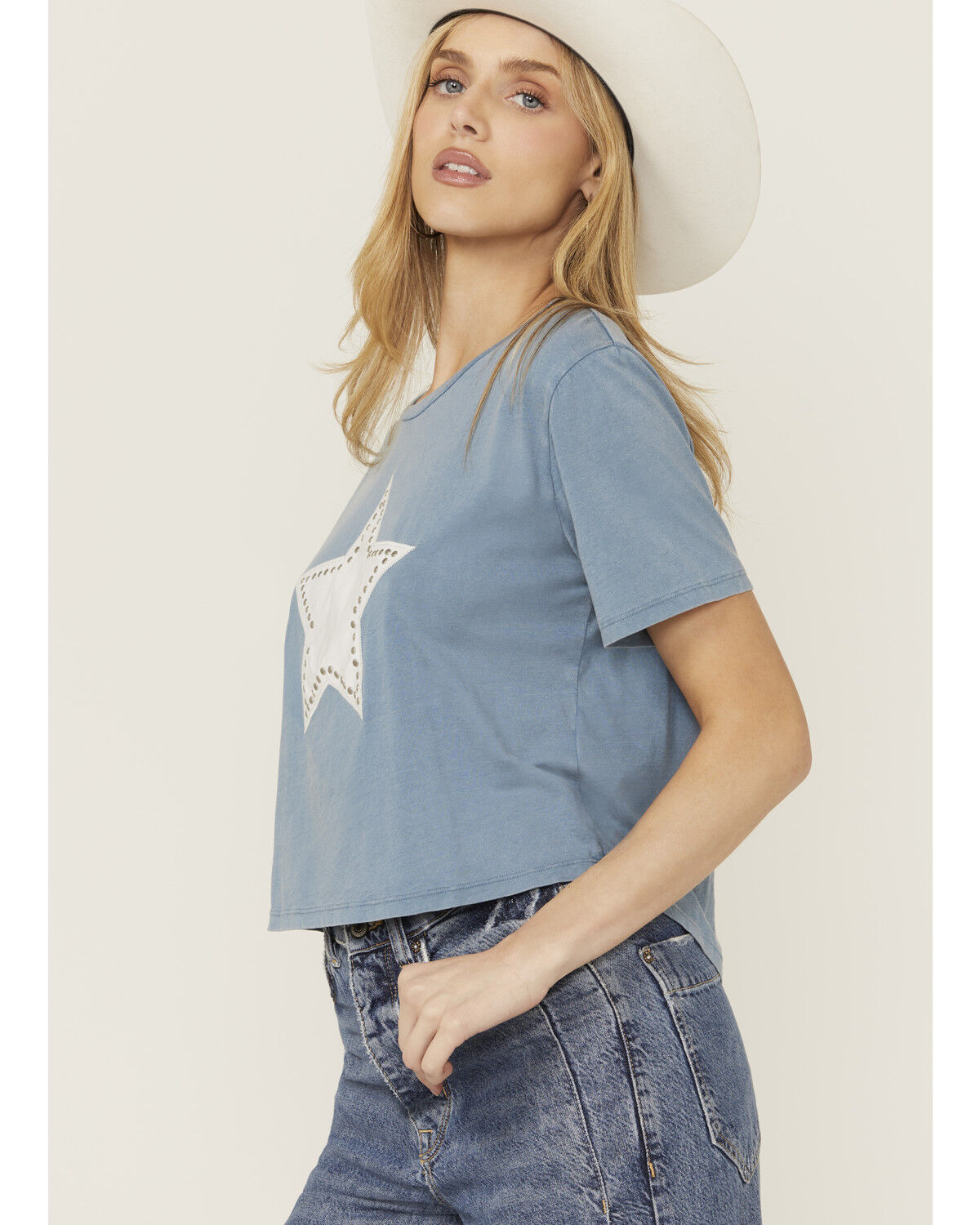 Image #2 - Rock & Roll Denim Women's Studded Star Short Sleeve Graphic Tee, Blue, hi-res