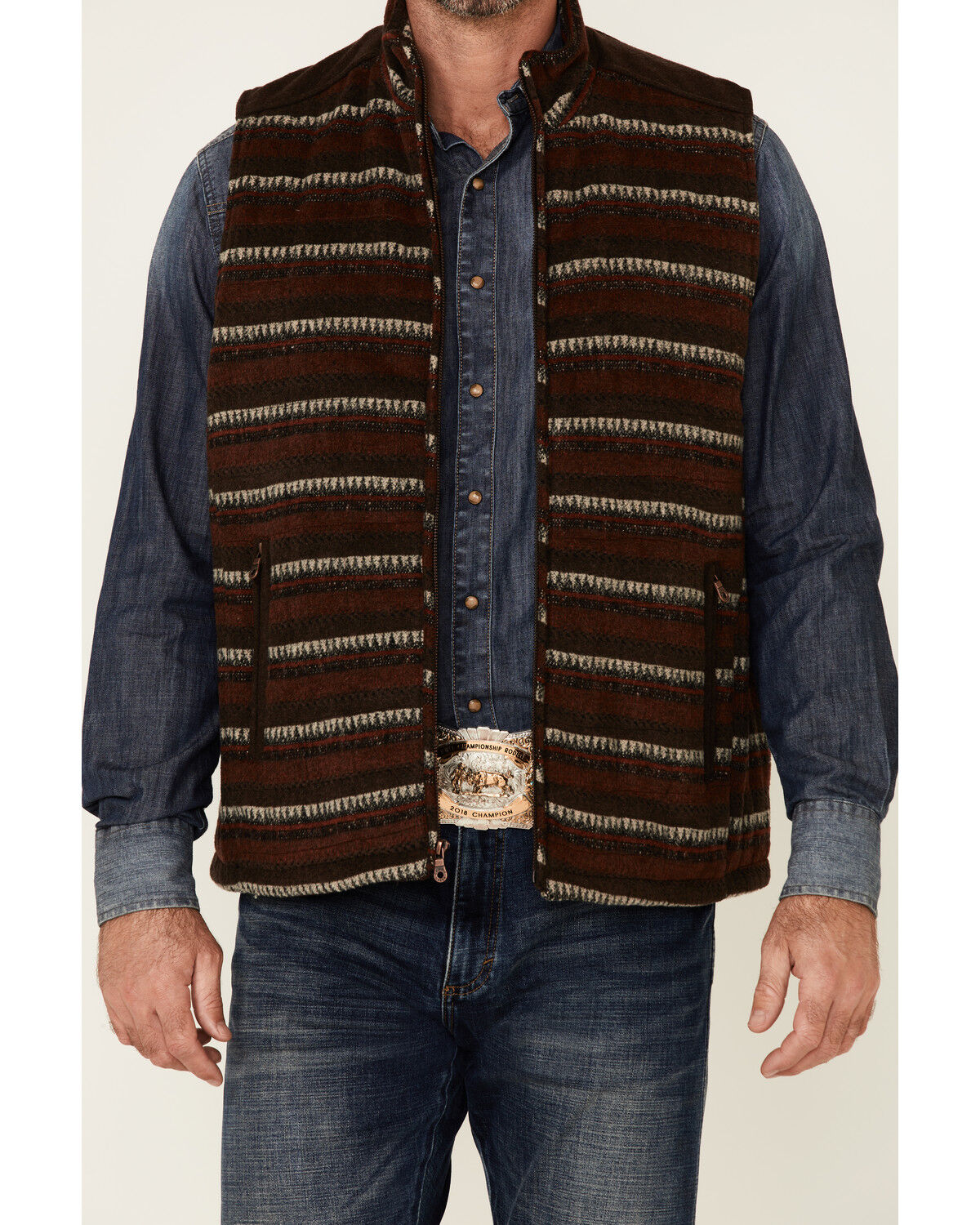 Image #3 - Cripple Creek Men's Navajo Print Zip-Front Blanket Vest, Brown, hi-res