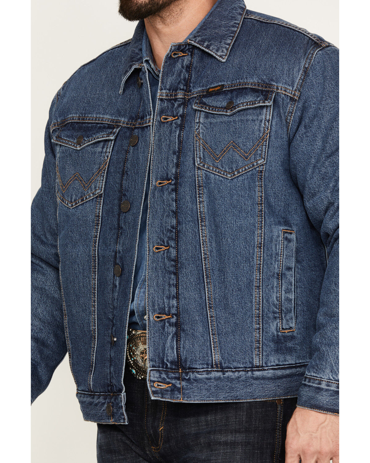 Image #3 - Wrangler Retro Men's Sherpa Lined Denim Jacket, Blue, hi-res
